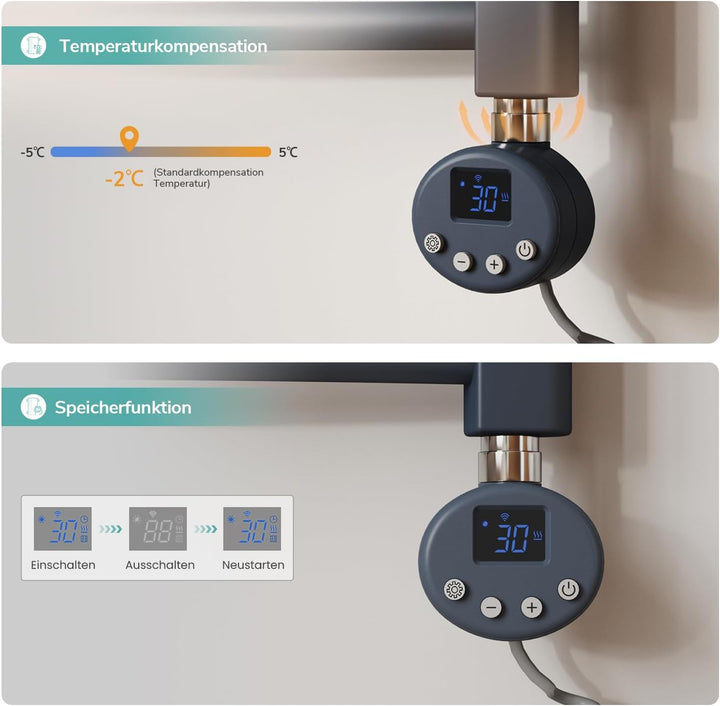 EMKE WiFi Badheizkörper Elektrisch 1200x600 mm - Gebogen Handtuchheizkörper Elektrisch, Elektrischer