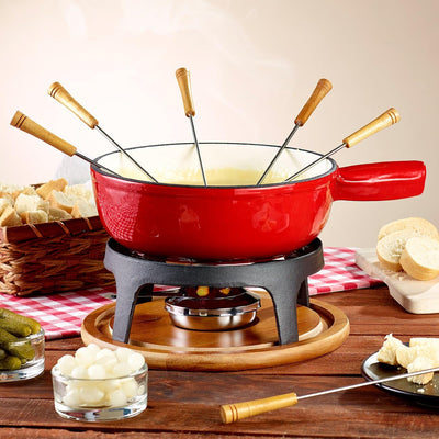 Rosenstein & Söhne Fondue Caquelon: 2er-Set Käsefondue-Töpfe aus Gusseisen, 24 cm (Käse-Fondue-Sets,