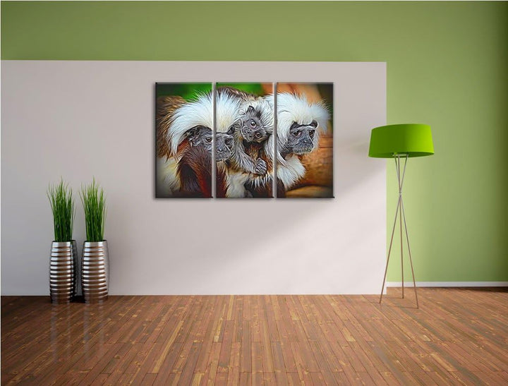 kleine Lisztäffchen-Familie NewArt 3-Teiler Leinwandbild 120x80 Bild auf Leinwand, XXL riesige Bilde