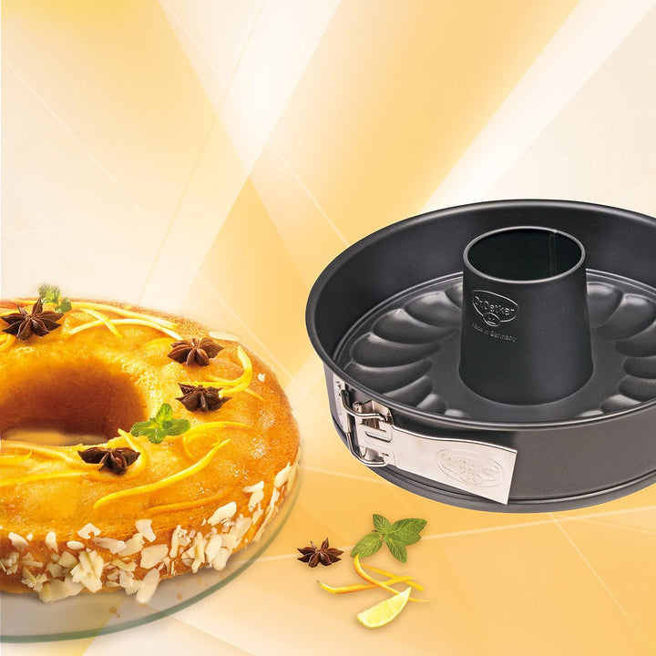 Dr. Oetker Springform mit Flach- und Rohrboden Ø 28 cm, Kuchenform aus Stahl mit Antihaftbeschichtun