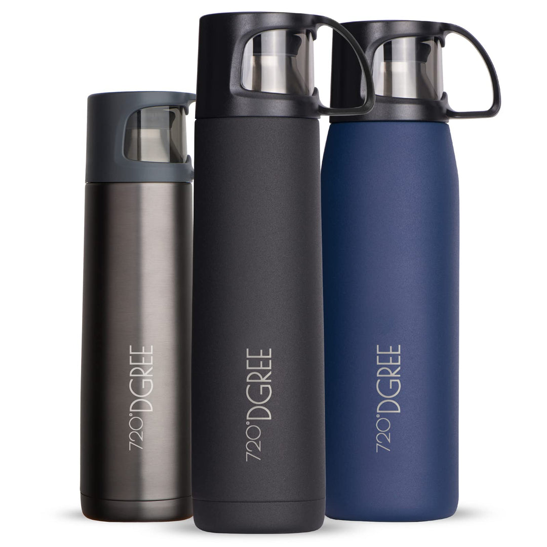 720°DGREE Thermoskanne mit Becher 1l “Follow” - 3 Grössen, 12h Heiss, 24h Kalt, Auslaufsicher, BPA-F