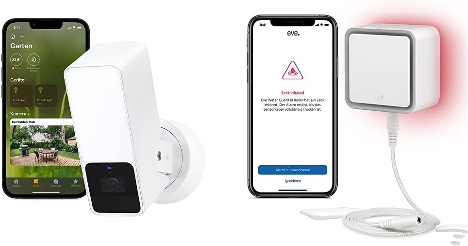 Eve Outdoor Cam (White Edition) – Smarte Überwachungskamera & Water Guard - Smarter Wassermelder, 2m