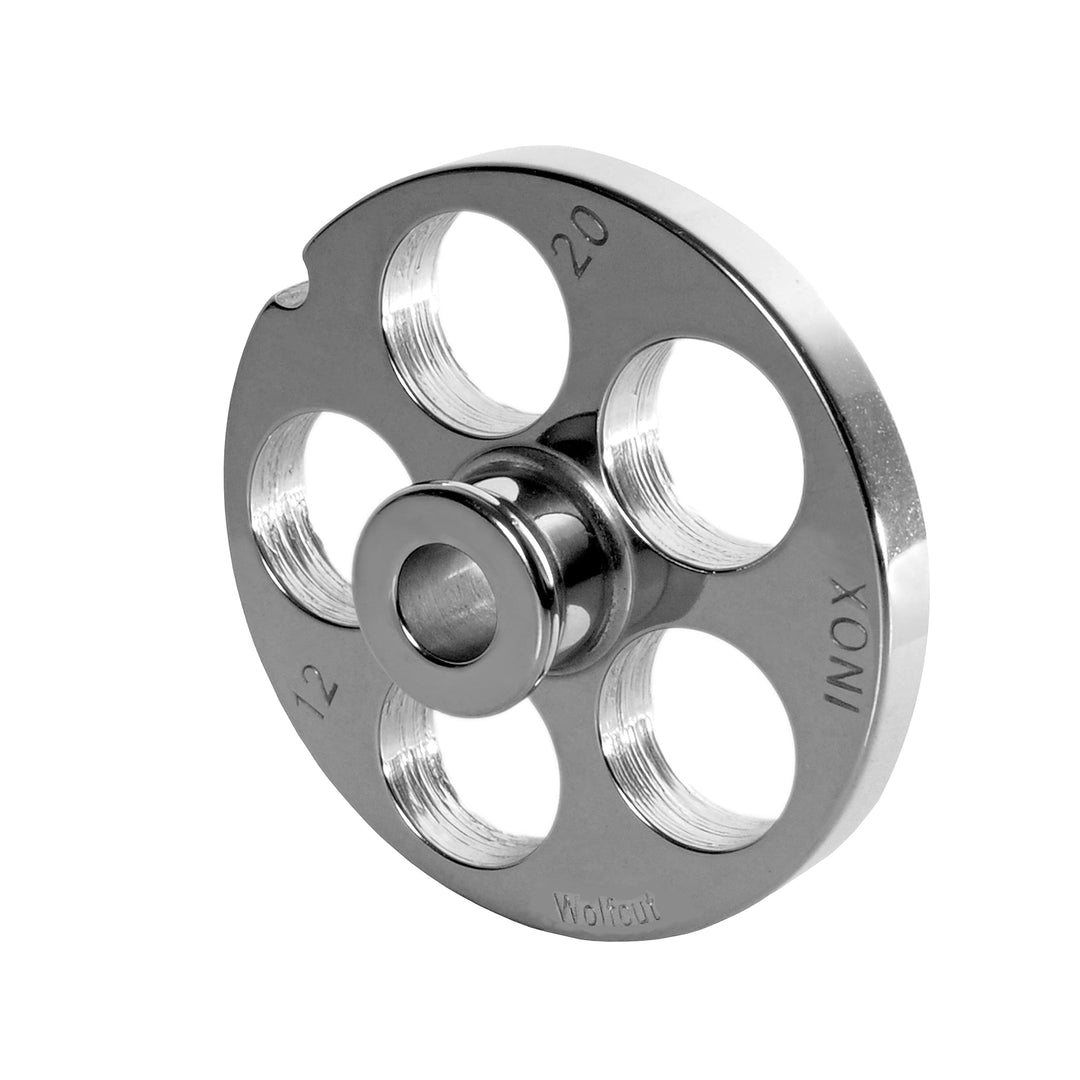 Wolfcut INOX Lochscheiben mit Nabe kompatibel mit Fleischwolf Hendi Kitchenline 12 (20,0 mm), 20,0 m