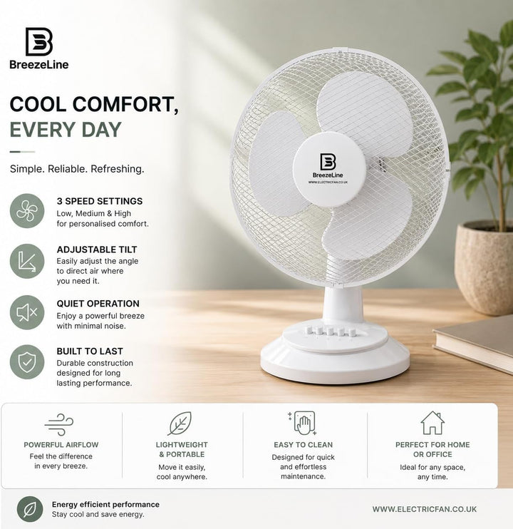 Tischventilator 30 cm mit EnergySilence 3 Geschwindigkeitsmodi 90° Oszillation 40° Neigung hochwerti