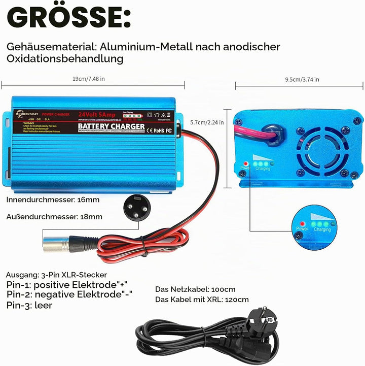 MOUDENSKAY 24V 5A Batterie Ladegerät 24V Batterieladegerät Mit XLR-Anschluss für Roller Rollstuhl Au