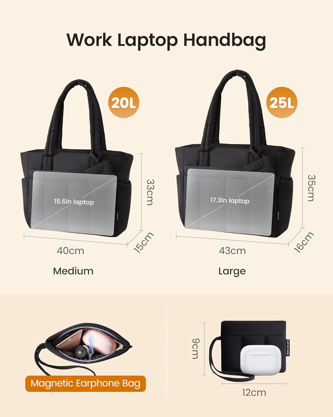 LOVEVOOK Shopper Tasche Damen Handtasche Gross, Leicht Arbeitstasche Puffer Tote Bag mit Vielen Fäch