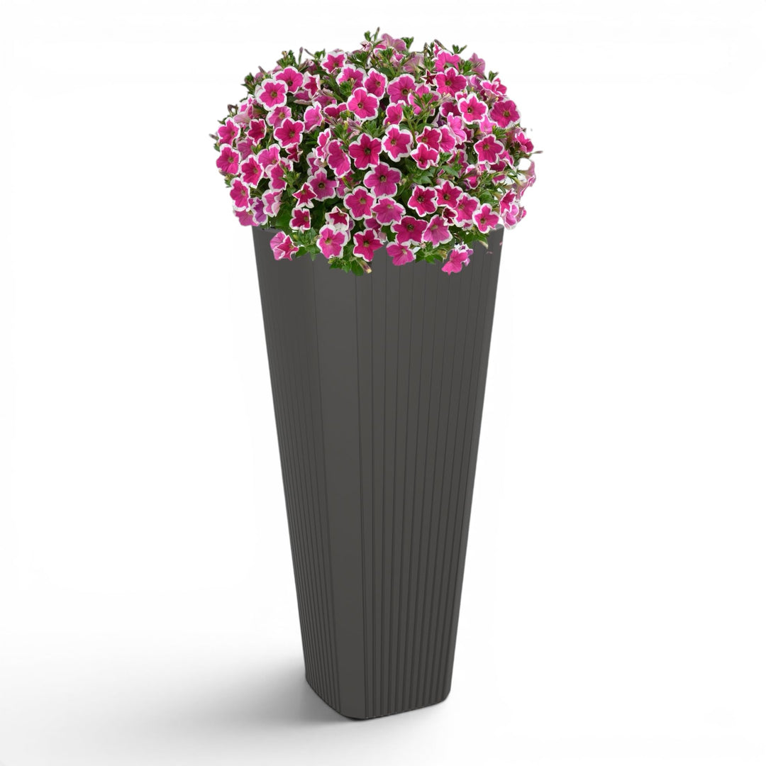 Blumenkübel Slim Rund Blumentopf Pflanzkübel mit Herausnehmbaren Einsatz Dekorativ Grösse XXL Anthra