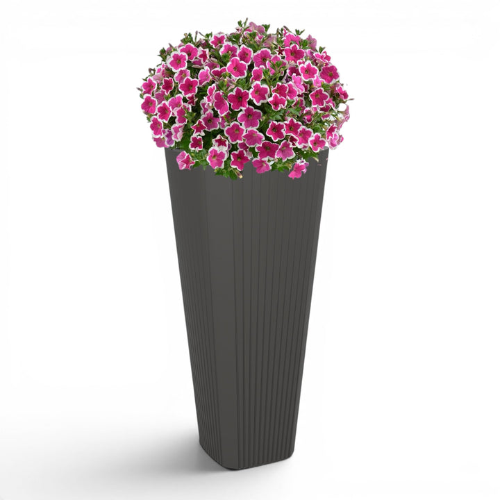 Blumenkübel Slim Rund Blumentopf Pflanzkübel mit Herausnehmbaren Einsatz Dekorativ Grösse XXL Anthra
