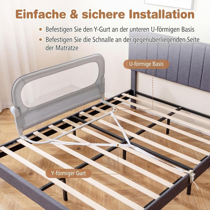 COSTWAY Bettgitter klappbar, 120 x 60 cm Bettschutzgitter mit abnehmbarem Oxford-Bezug, U-förmigem G