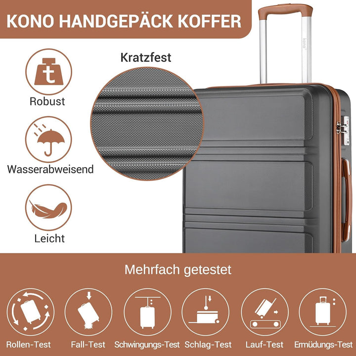 KONO Koffer Trolley Reisekoffer aus ABS+PC – Leichter Hartschalenkoffer mit 4 Zwillingsrollen und TS