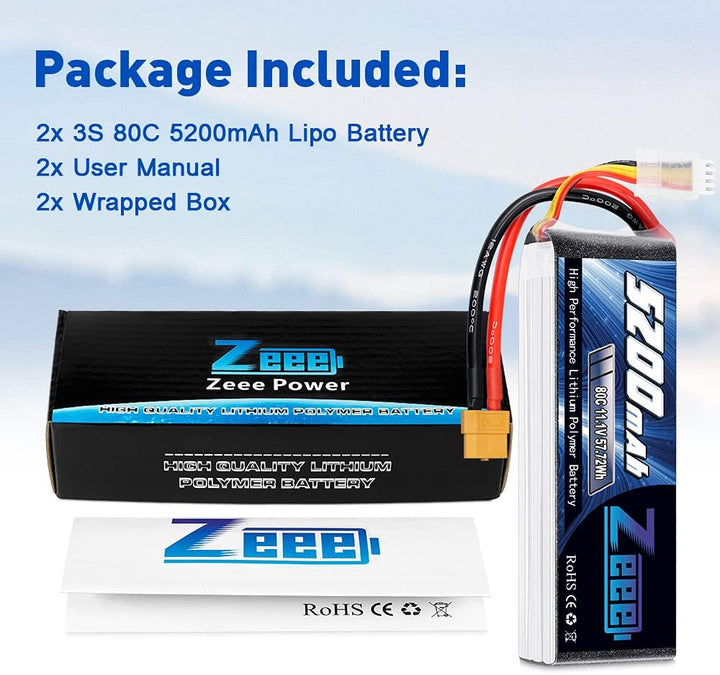 Zeee 3S LiPo Akku 5200mAh 11,1V 80C mit XT60 Steck für RC Auto, RC Flugzeug, RC Hubschrauber, RC Hob
