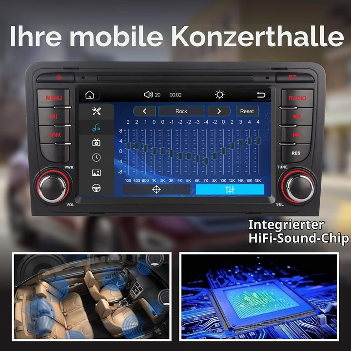 Radio für High Power Audi A3 8P/S3/RS3/Sportback, kabellos, kompatibel mit Carplay und Android Auto,