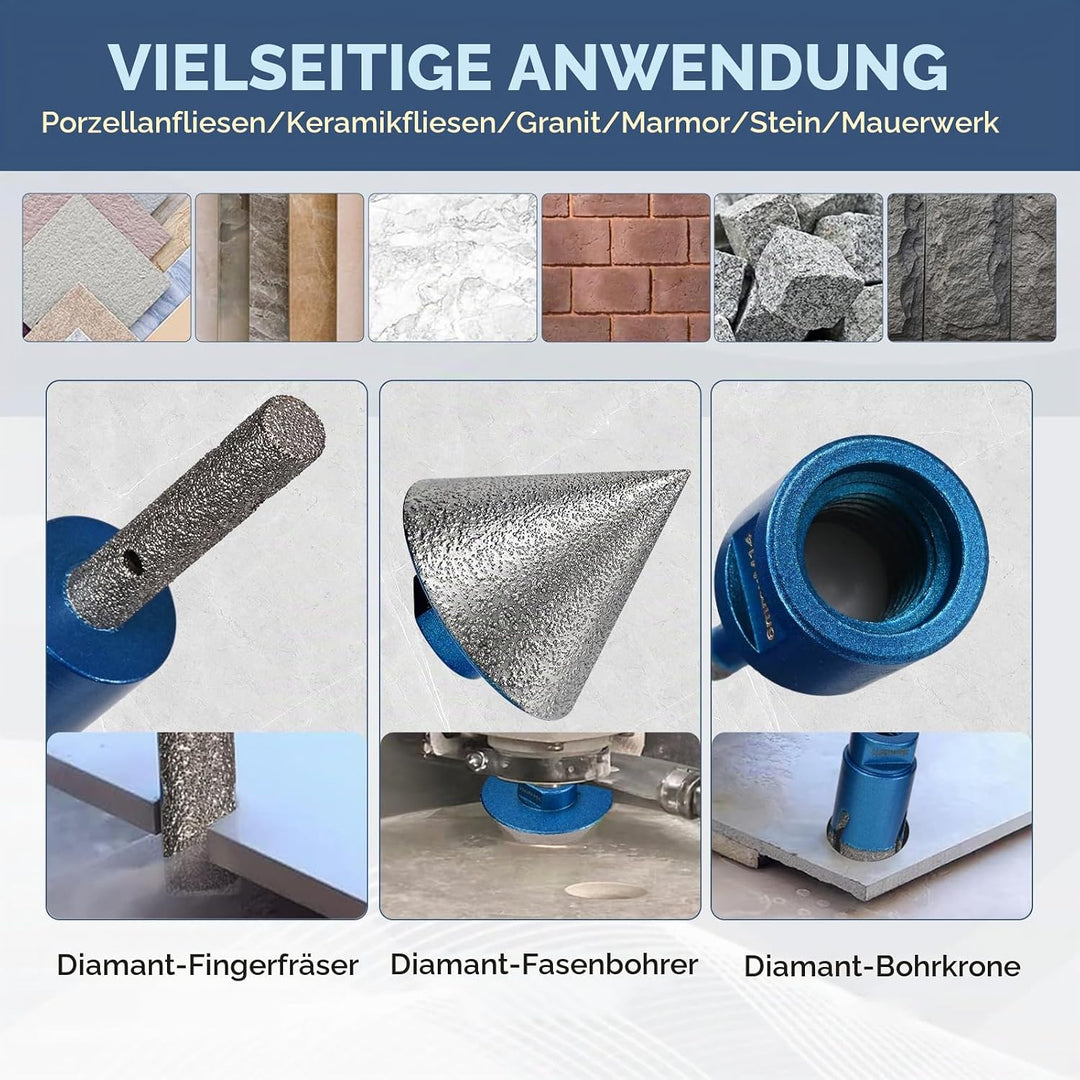 Diamant Fliesenbohrer Set 10 Stücke, 6/6/8/20/35/50/68mm, Diamant-Fasenbohrer /10mm Fingerbohrer/Dre