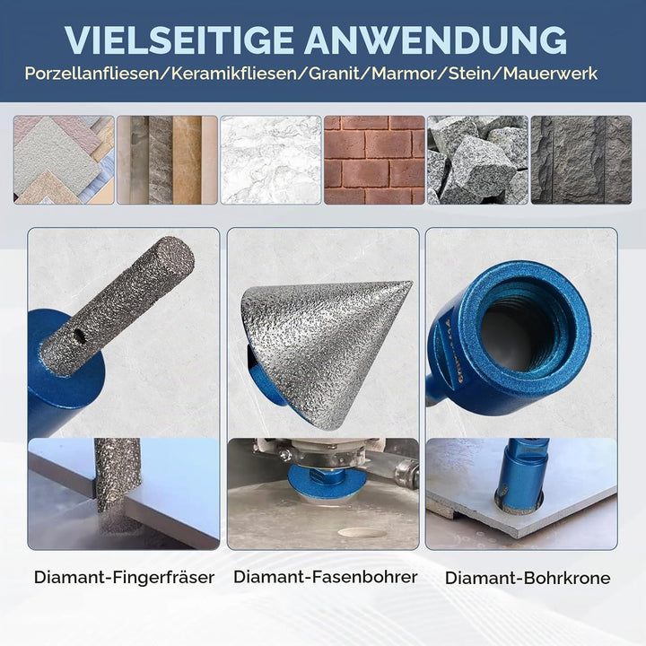 Diamant Fliesenbohrer Set 10 Stücke, 6/6/8/20/35/50/68mm, Diamant-Fasenbohrer /10mm Fingerbohrer/Dre