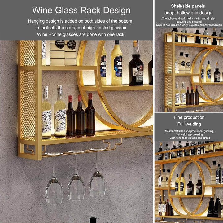 Weinregal Wand Metall Flaschenregal Schmal Wine Rack Bar Regal Wand mit Weinglashalter Getränkeregal