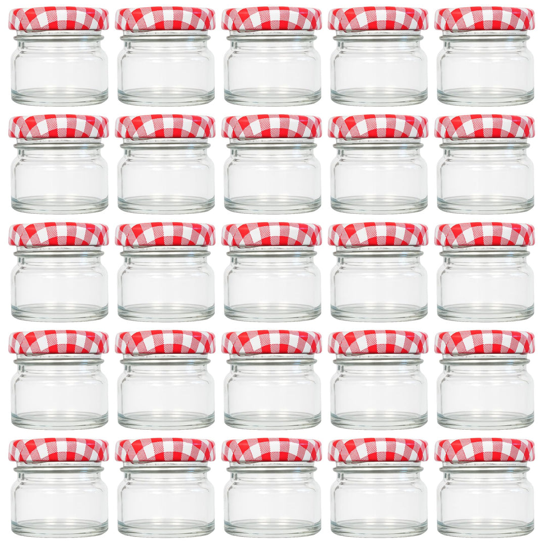 Vitrea 25x Mini Marmeladengläser 30 ml - mit Deckel Rot Kariert TO 43 - kleine Einmachgläser zum bef