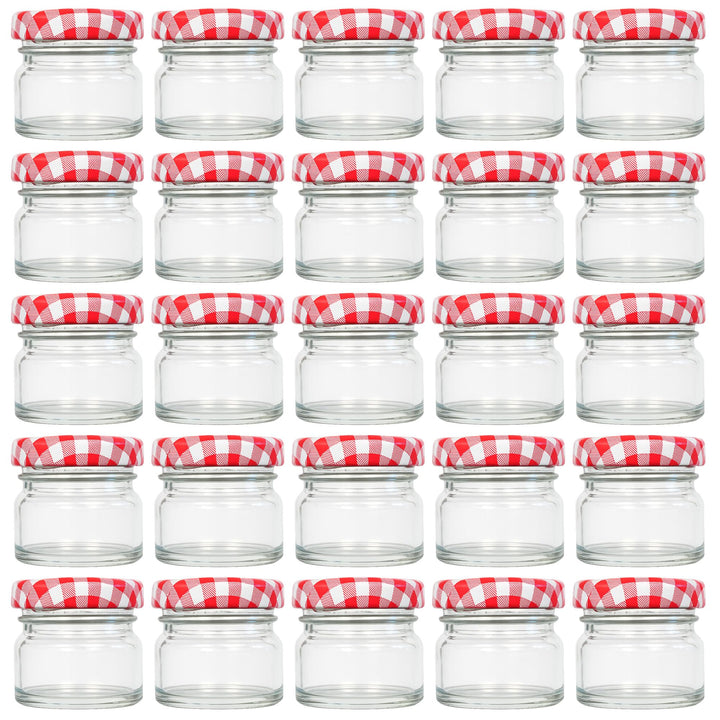 Vitrea 25x Mini Marmeladengläser 30 ml - mit Deckel Rot Kariert TO 43 - kleine Einmachgläser zum bef