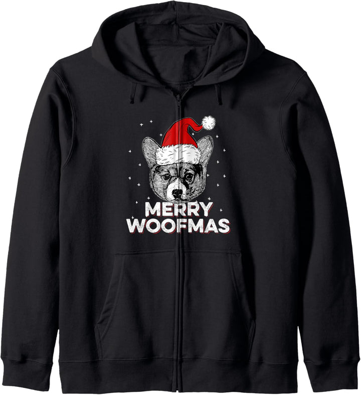 Corgi trägt Weihnachtsmütze | Merry Woofmas Kapuzenjacke