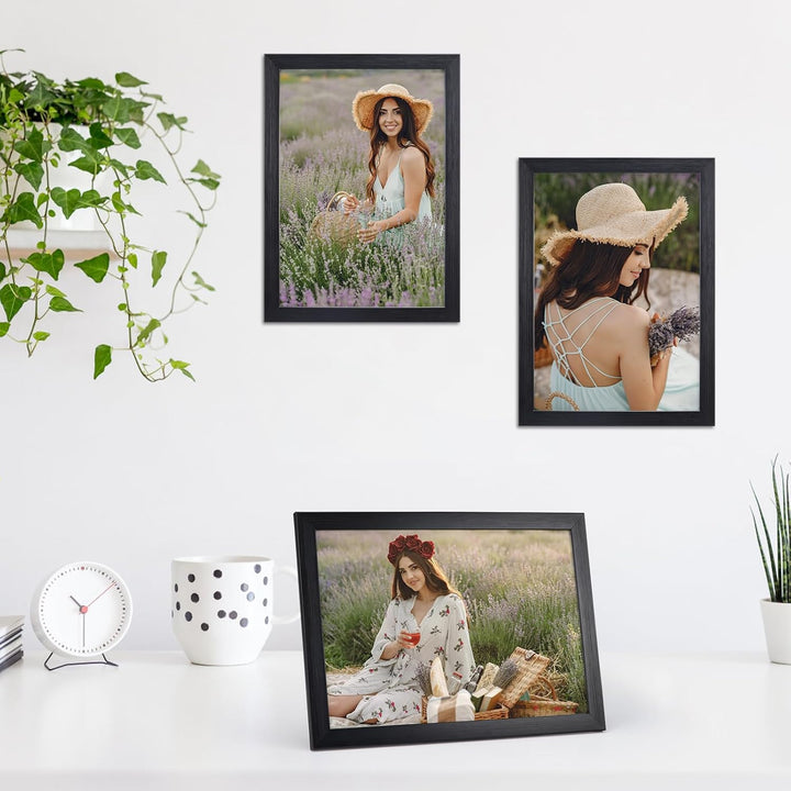 EXYGLO 12er Bilderrahmen A4 Set - Rahmen din A4 für 21x29,7 cm Fotos und Bilder, Schwarze Fotorahmen