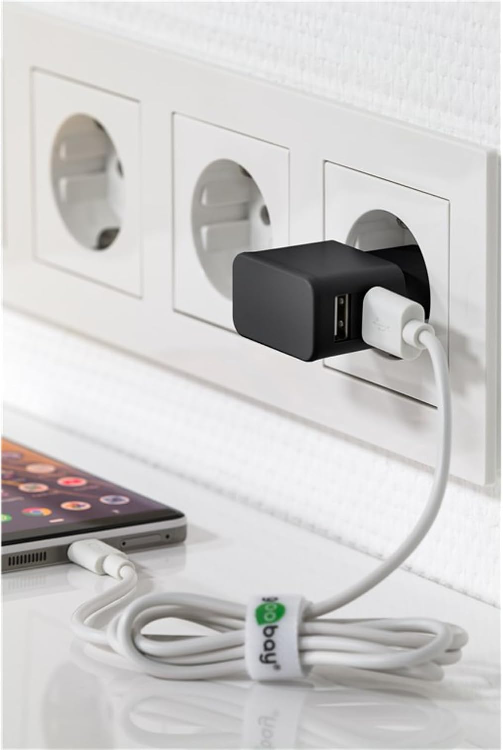 goobay 44995 USB Netzteil + Ladekabel Set / 2 Port Adapter für Steckdose 2,4 A (12W) USB-Netzteil mi