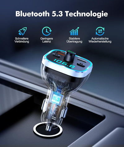 Mohard Bluetooth Adapter Auto, 54W [PD & QC 3.0] Schnellladung FM Transmitter Auto Bluetooth, Freisp