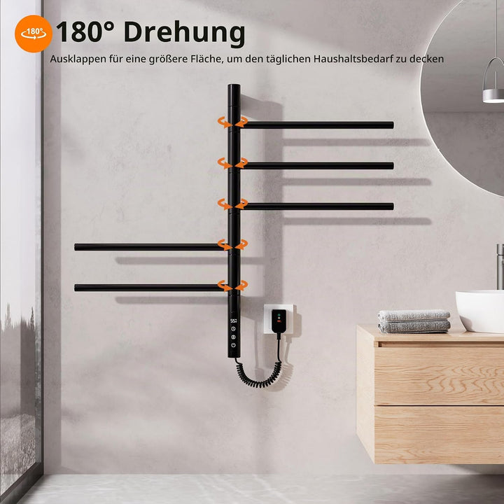 Badheizkörper Elektrisch, 415x680mm, 85W, 180° Drehung Handtuchheizkörper Elektrisch, Schwarz Handtu