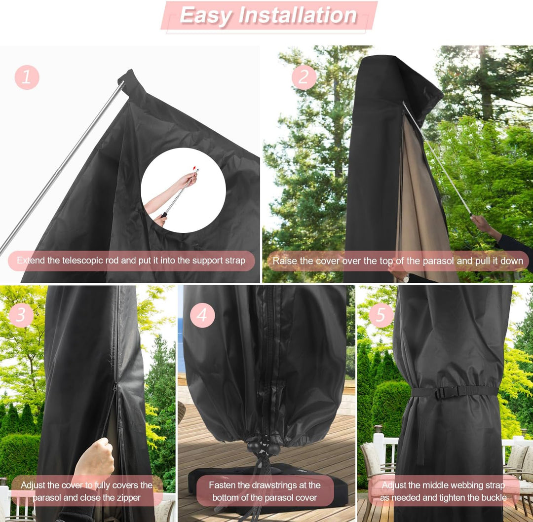 Ampelschirm Abdeckung mit Stab, Sonnenschirm Schutzhülle bis Ø 200cm Ampelschirm, Outdoor Abdeckhaub