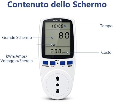 Maxcio Strommessgerät mit LCD-Display, italienischer Stecker 16 A, Hintergrundbeleuchtung, Leistungs