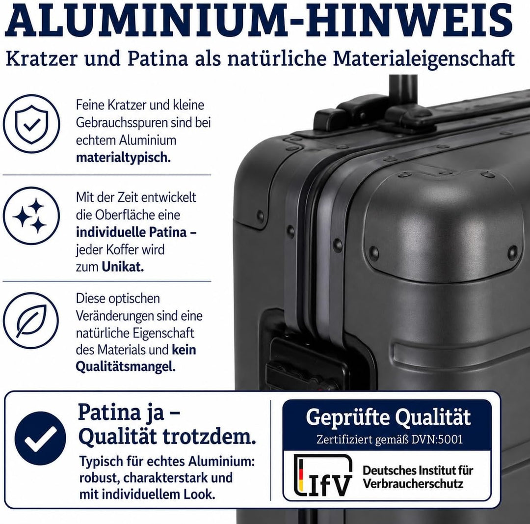 Travelhouse Oslo Aluminium Koffer Reisekoffer Graphit Grau M-65cm Hartschalenkoffer Reisetrolley Sui