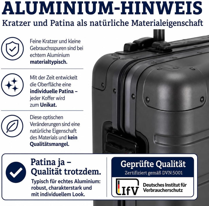 Travelhouse Oslo Aluminium Koffer Reisekoffer Graphit Grau M-65cm Hartschalenkoffer Reisetrolley Sui
