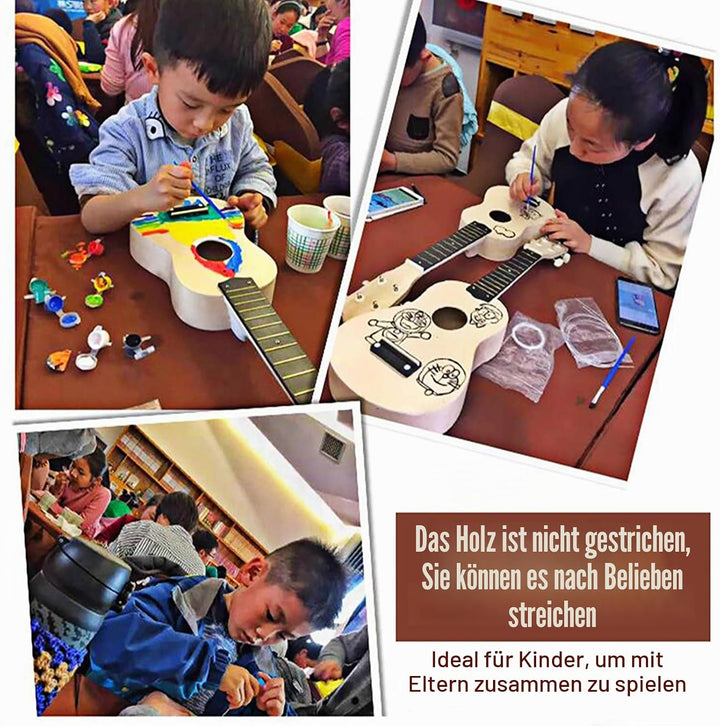 Ukulele DIY Kit 21 Zoll, Sopran Ukulele Set Kindergitarre, Für Kinder Erwachsene Anfänger Amateure,