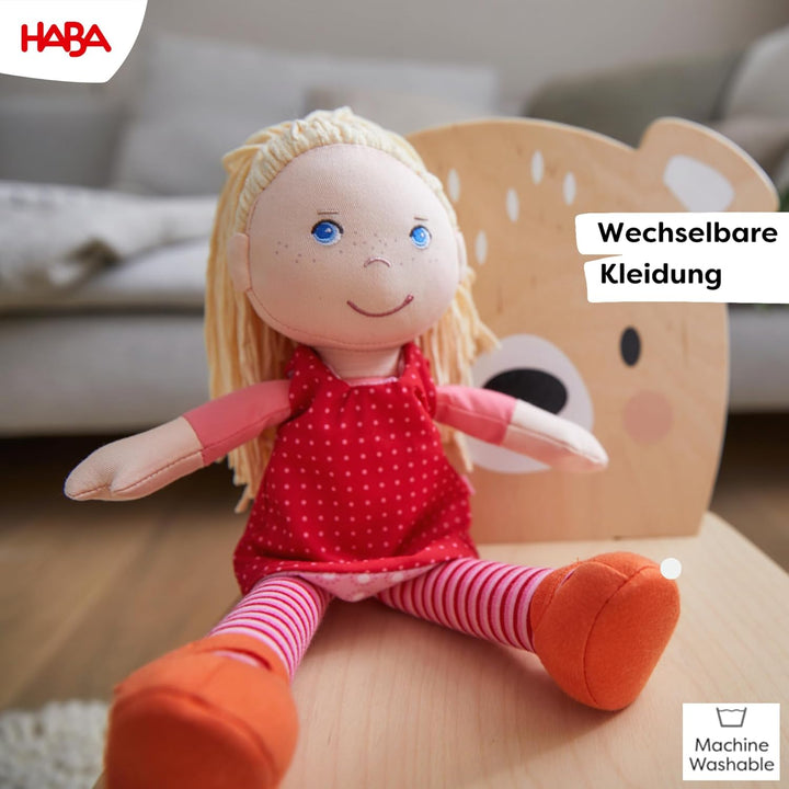 HABA 302108 - Puppe Annelie, Stoffpuppe mit Kleidung und Haaren, 30 cm, Spielzeug ab 18 Monaten Sing