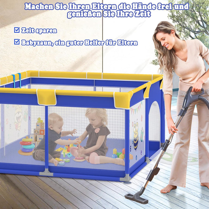 UISEBRT Laufstall Baby 150x180cmLaufgitter für Baby mit 50 Ocean Bällen &amp; 4 Zugringen &amp; Tragetasche,