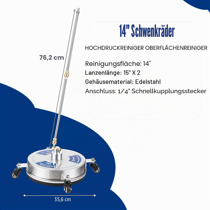 35,6 cm Hochdruckreiniger Oberflächenreiniger Aufsatz mit 4 Rädern, 1/4 Zoll Schnellverbinder, 2 Ver