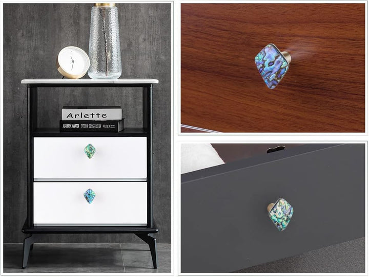 mookaitedecor Satz von 4 Rhombus Form Abalone Shell Cabinet Knobs mit Schrauben, dekorative Stein zi