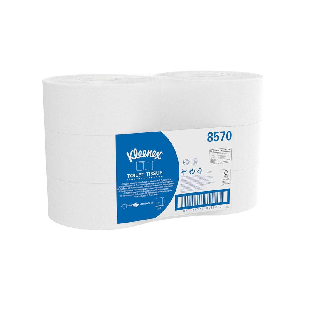 Kleenex Jumbo Toilettenpapierrolle 8570 – 6 Rollen mit je 500 weissen, 2-lagigen Blättern