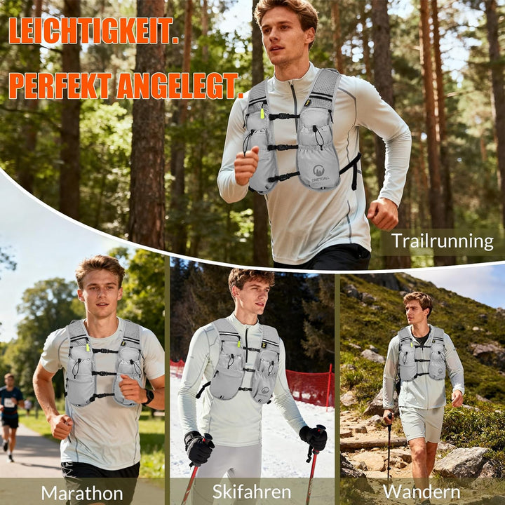 Laufweste Damen mit 2L TPU Trinkblase/500ml Trinkflasche, Leichter Trinkrucksack Laufen Herren 6L, R
