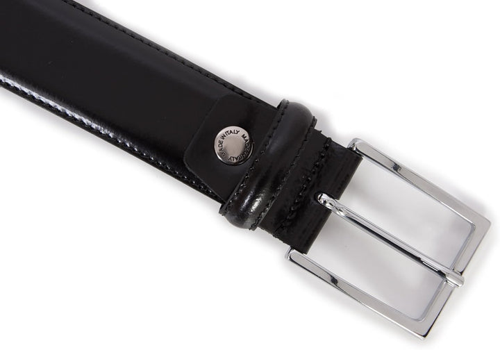 Herren-Gürtel aus echtem Leder, schwarz, glänzend, hergestellt in Italien, 35 mm, 105cm Waistline -