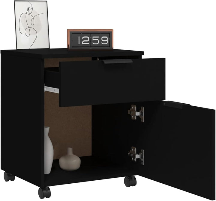 Homgoday Mobiles Aktenschränkchen mit Rollen Schwarz 45x38x54 cm - Holzwerkstoff, 2 Schubladen, Büro