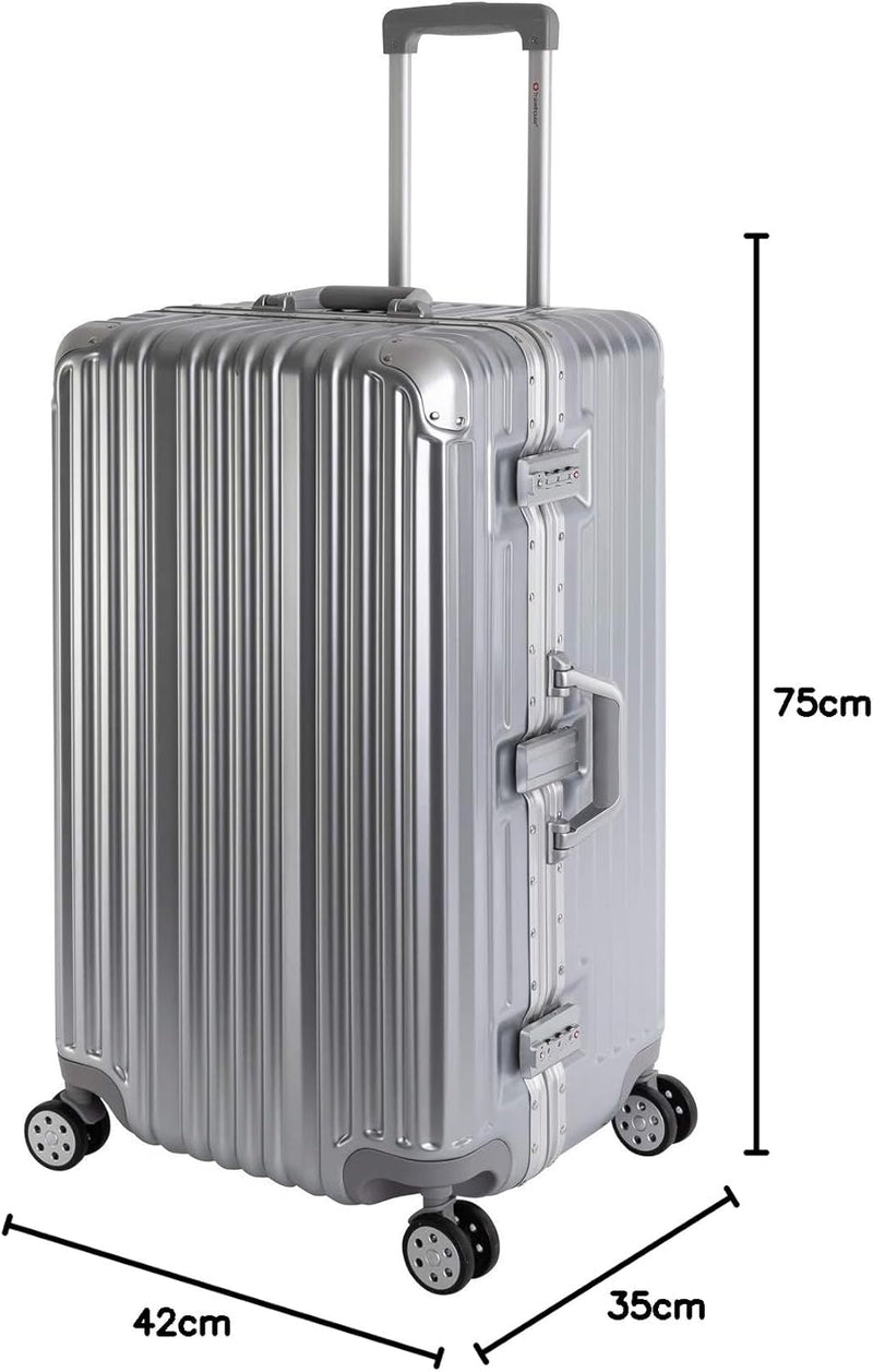 Travelhouse London Koffer Sport Silber - XL Alu Rahmen Polykarbonat Hartschale · Trolley Reisekoffer