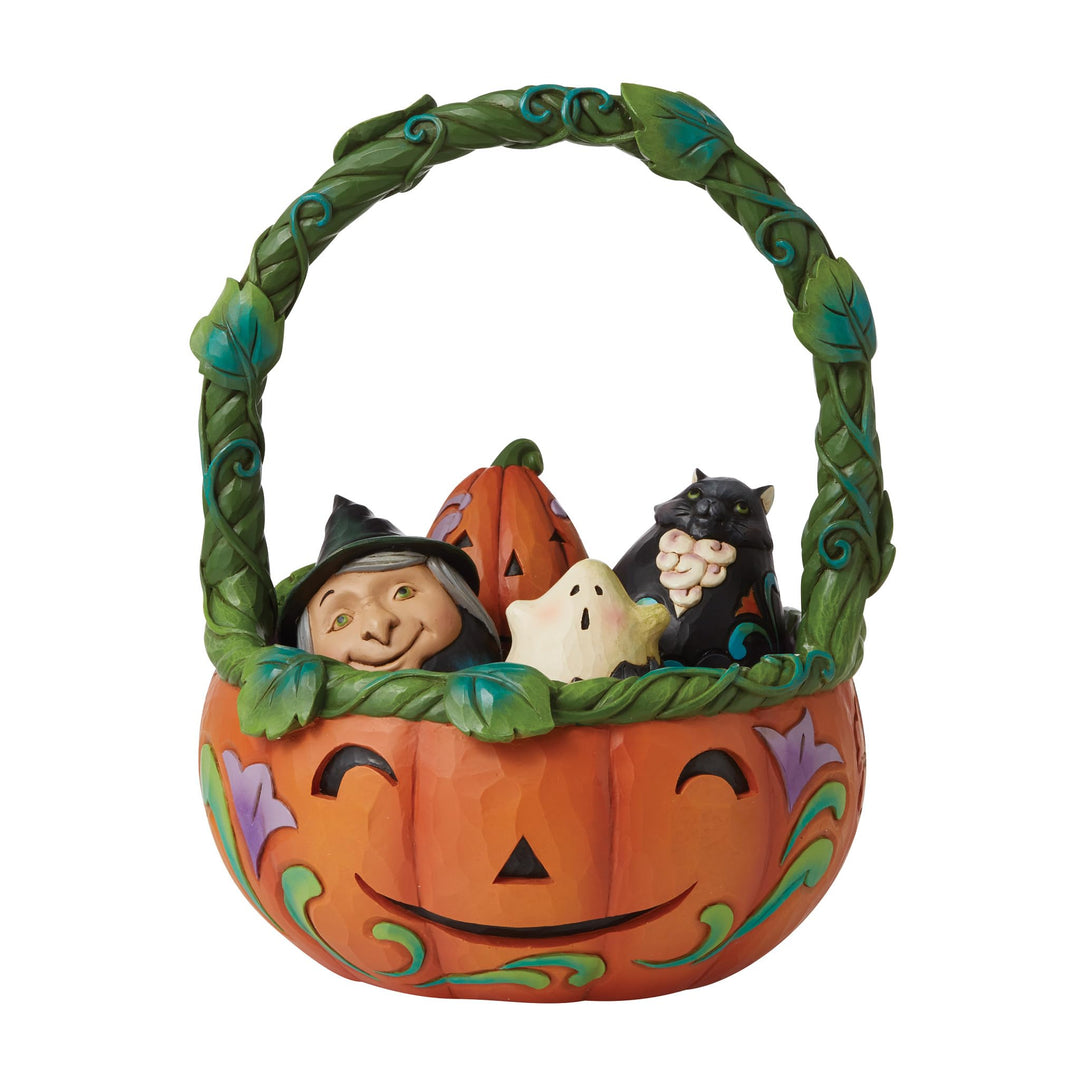 Enesco Jim Shore Heartwood Creek Halloween-Korb und Miniatur-Figuren-Set, 21 cm, mehrfarbig