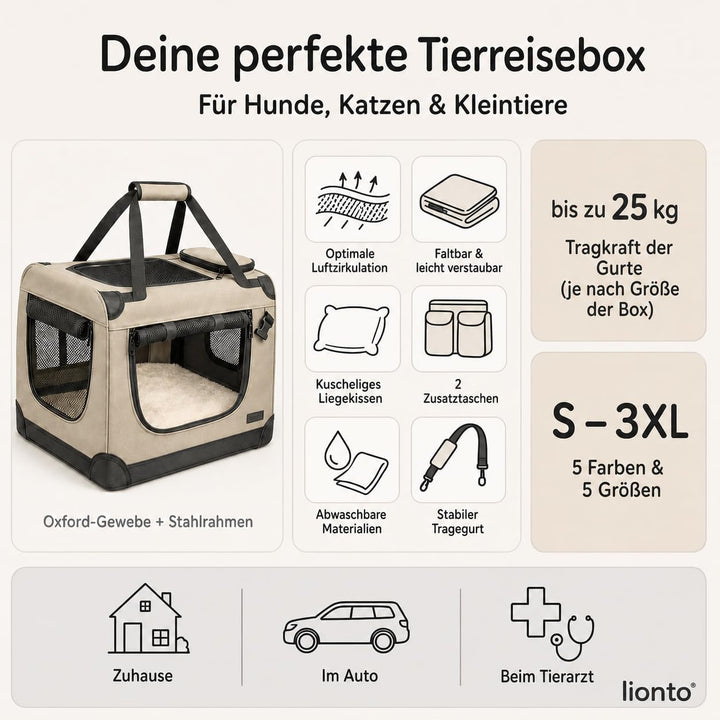 lionto Hundetransportbox faltbar für Reise &amp; Auto, 101x69x70 cm, stabile Transportbox mit Tragegriff
