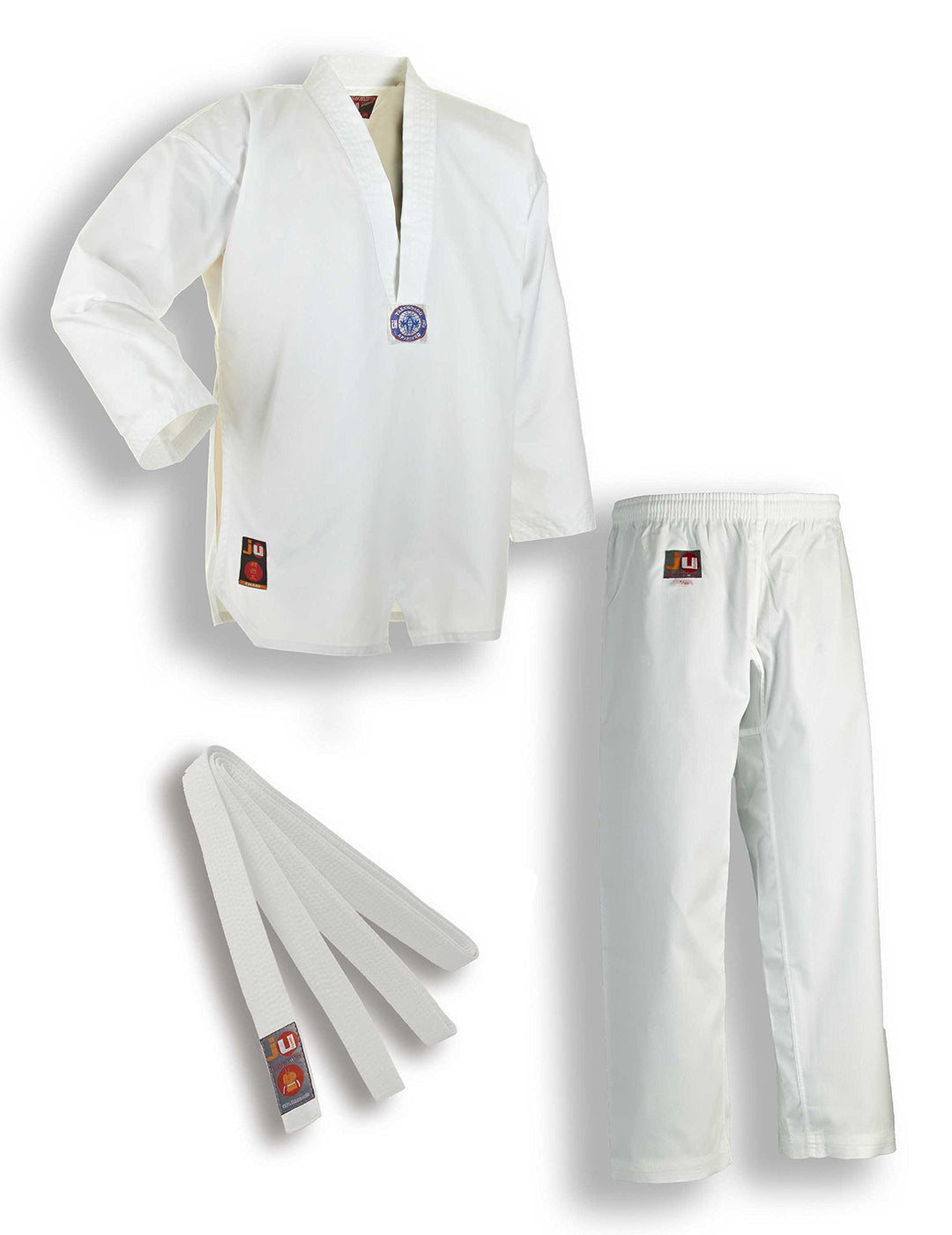 Ju-Sports Taekwondo Anzug Chagi weiss - Dobok für Kinder &amp; Erwachsene inkl. weissem Gürtel, Schicke