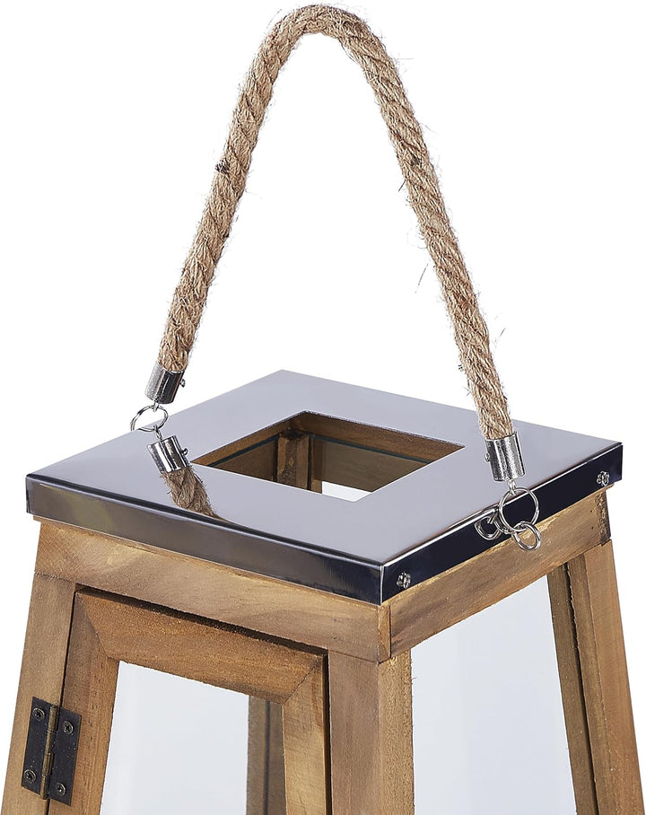 Holzlaterne Kiefernholz H: 39 cm Windlichtlaterne Sicherheitsglas braun Pulau