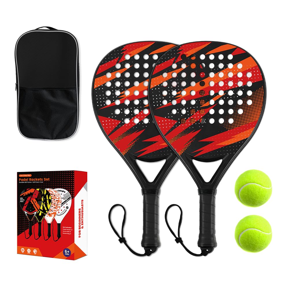 Padel Schläger Set - 2X Racket + 2X Bälle + Tasche, Padelschläger für Anfänger, Damen, Padel Racket