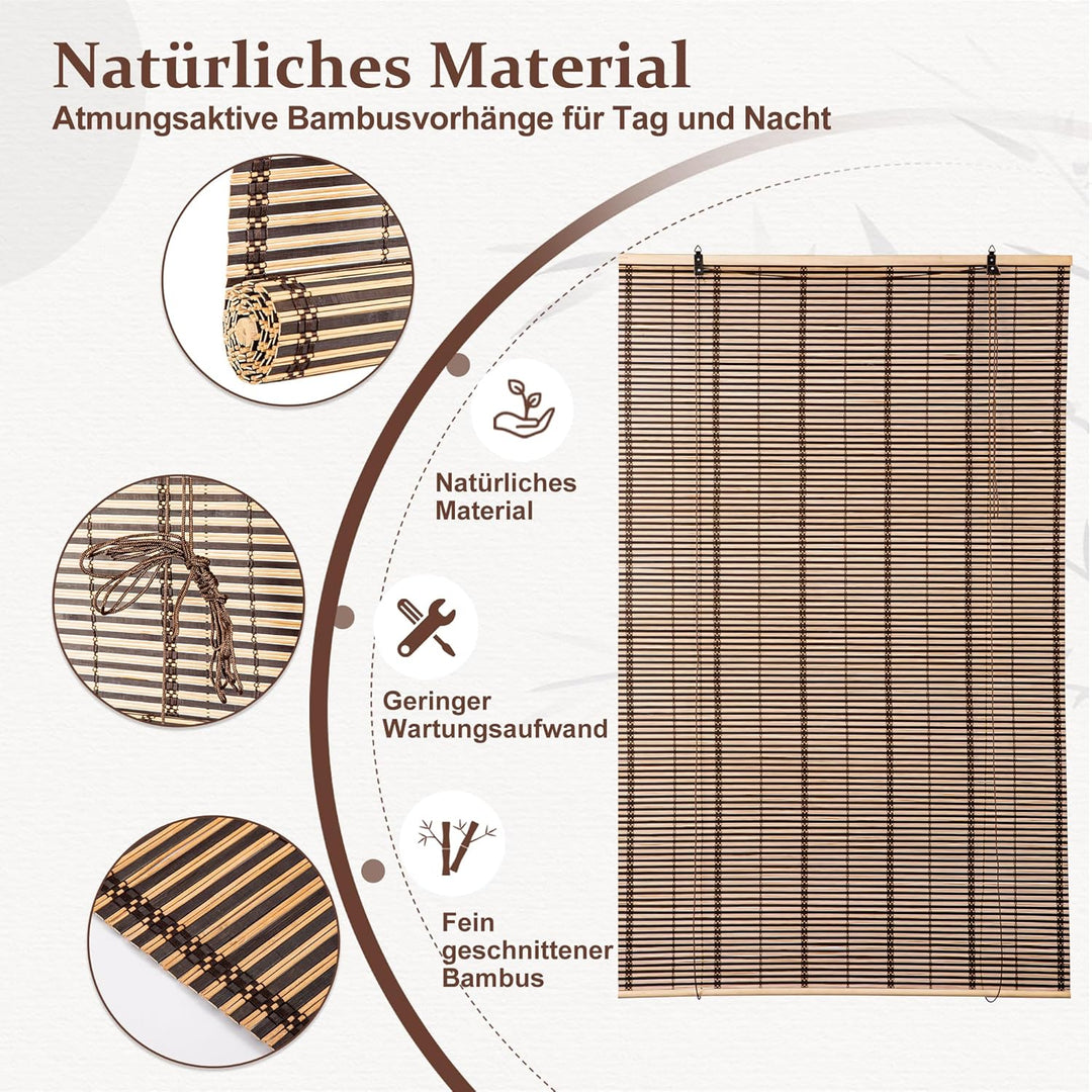 Cy.curtain bright Bambusrollo Bambus Rollo Sonnenschutz und Sichtschutz Rollo,für Fenster und Braun