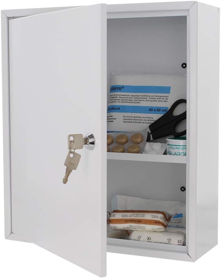 Profirst PM1 Medikamentenschrank Stahlblech Weiss Aufkleber Zylinderschloss 2 Schlüssel 1 Fachboden