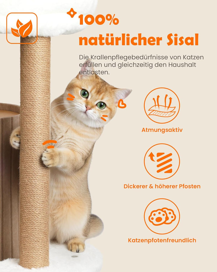 Luxus Kratzbaum mit 2-stöckiger Kratztonne | Katzenbaum mit Katzenschlafhaus, Sisalbrett,abnehmbarem