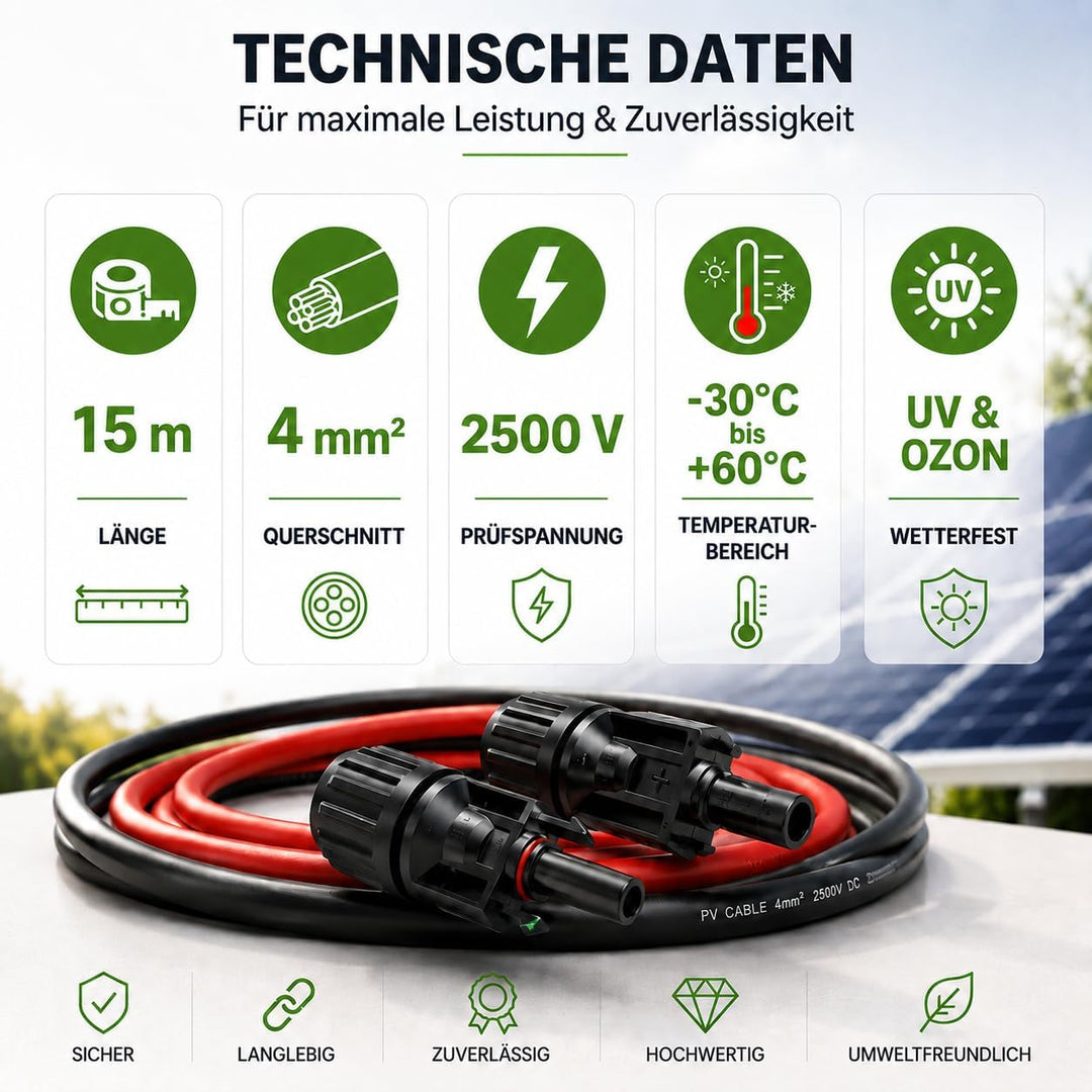 Offgridtec 15m 4mm² Solar-Verlängerungskabel mit Solarstecker, 15m