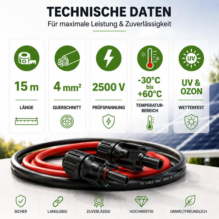 Offgridtec 15m 4mm² Solar-Verlängerungskabel mit Solarstecker, 15m
